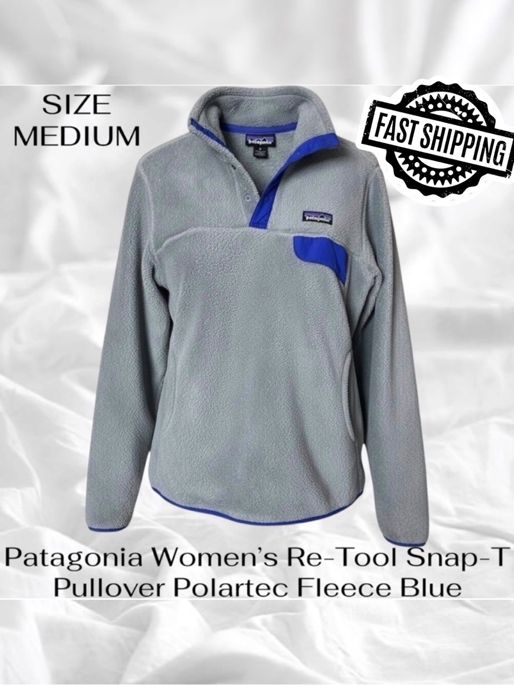 Patagonia Womens Medium Re-Tool Snap-T Pullover Polartec Fleece Blue FAST SHIP